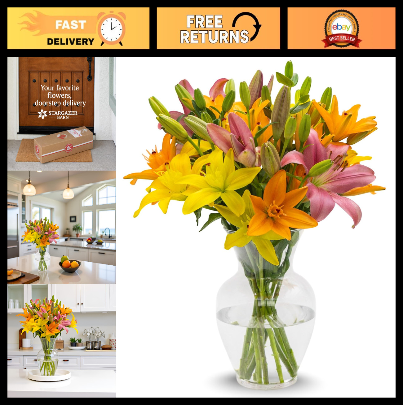 Fresh Cut Sunrise Royal Lily Bouquet – 10 Stems, Hand-Tied Floral Gift for Any O