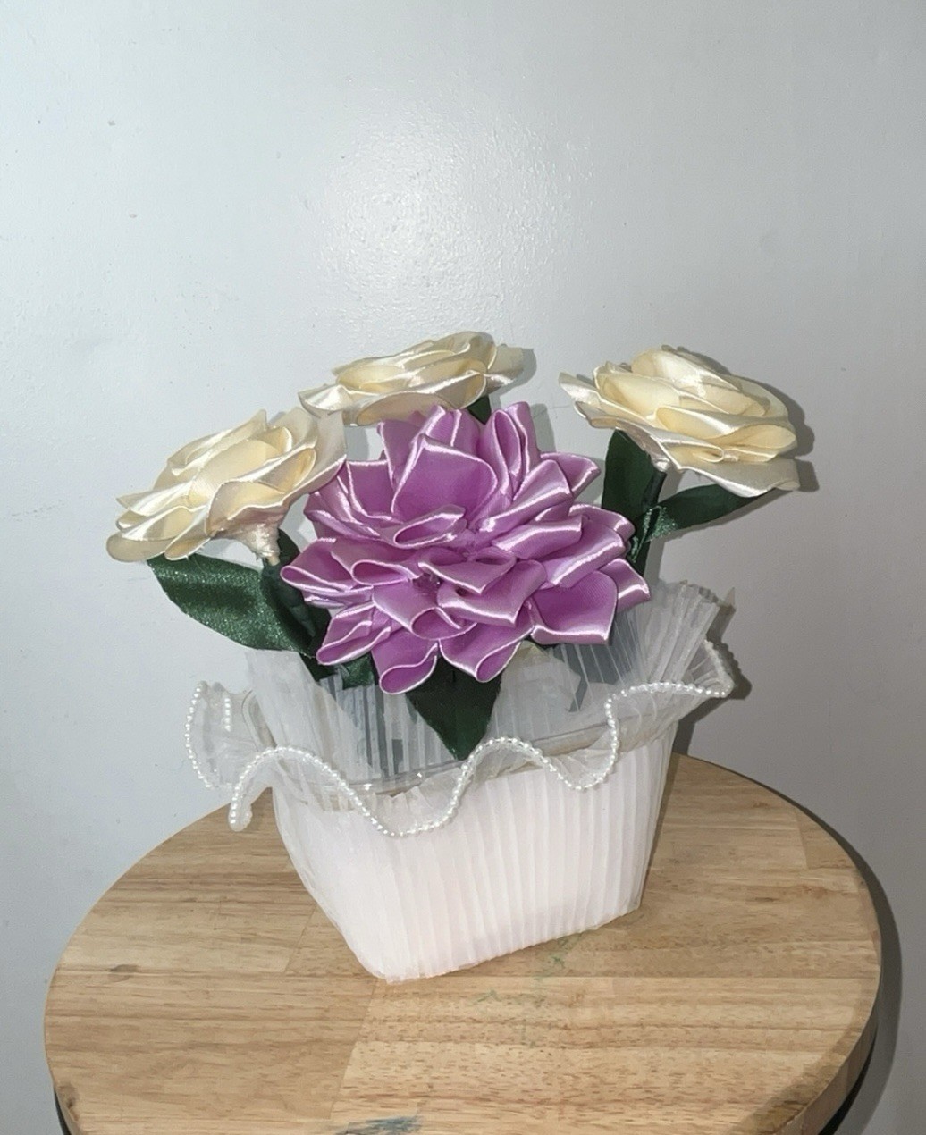 Flowers Of Linston, Zatin Hand Made Details, Color Whait , And Purple