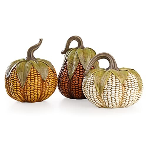 Fall Decorations for Home Pumpkins Decor, Set of 3 Resin Artificial Corn Large