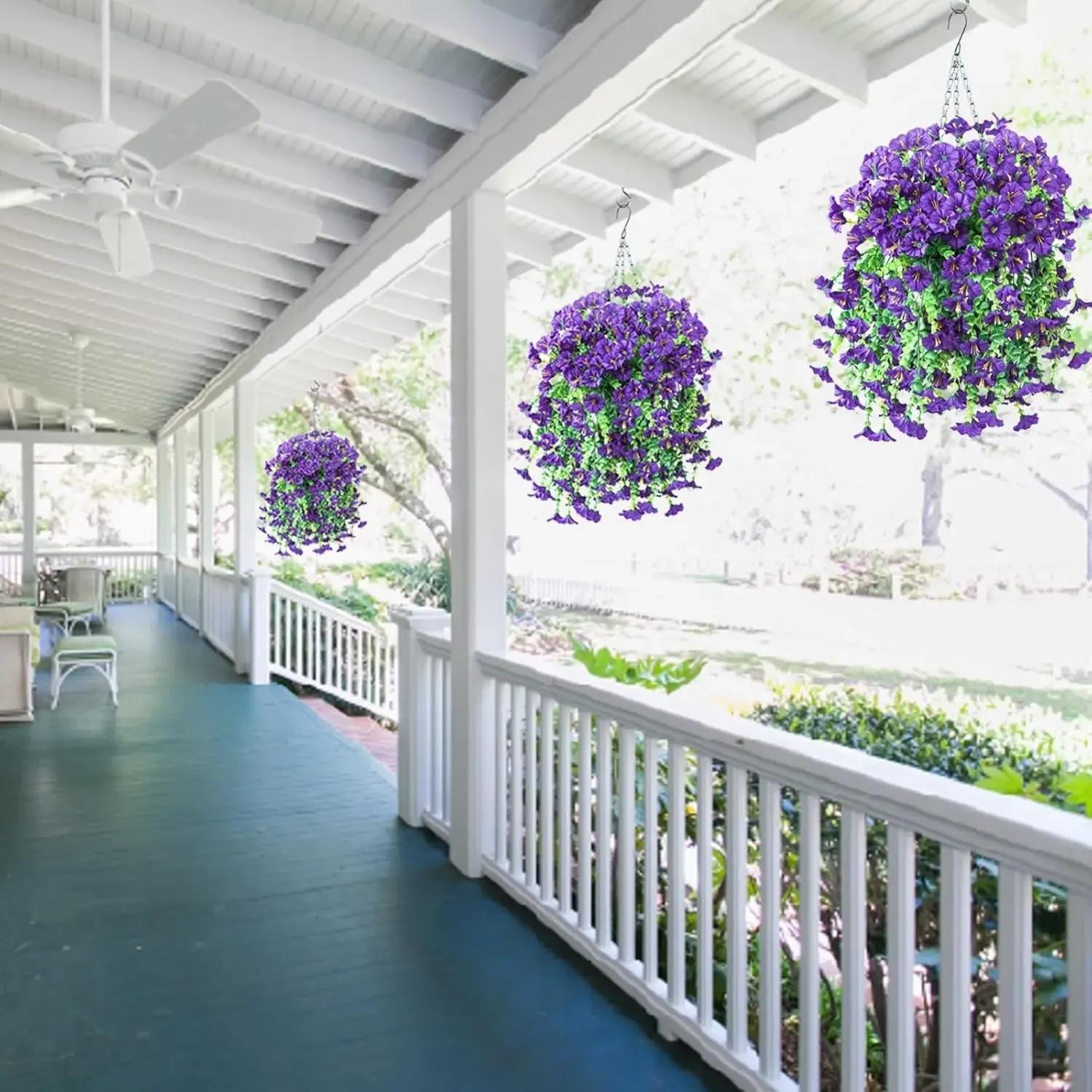 Artificial Hanging Flowers Purple Morning Glory Vines UV Resistant Decor