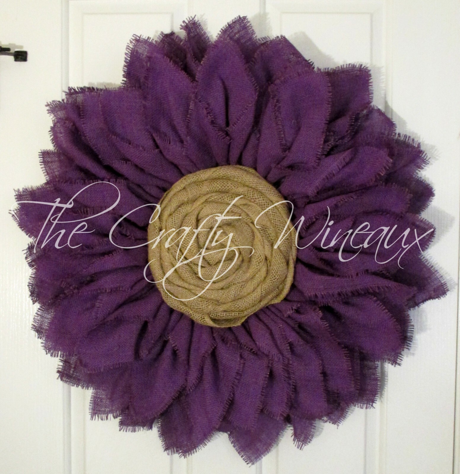 The Crafty Wineaux – Extra Thick 25″ Purple Burlap Sunflower Wreath