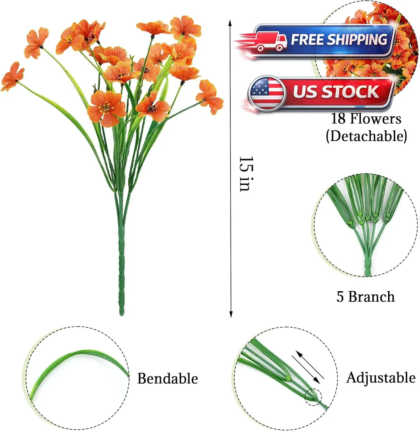16 Bundles Artificial Flowers for Outdoors UV Resistant Fake Plastic Plants Faux