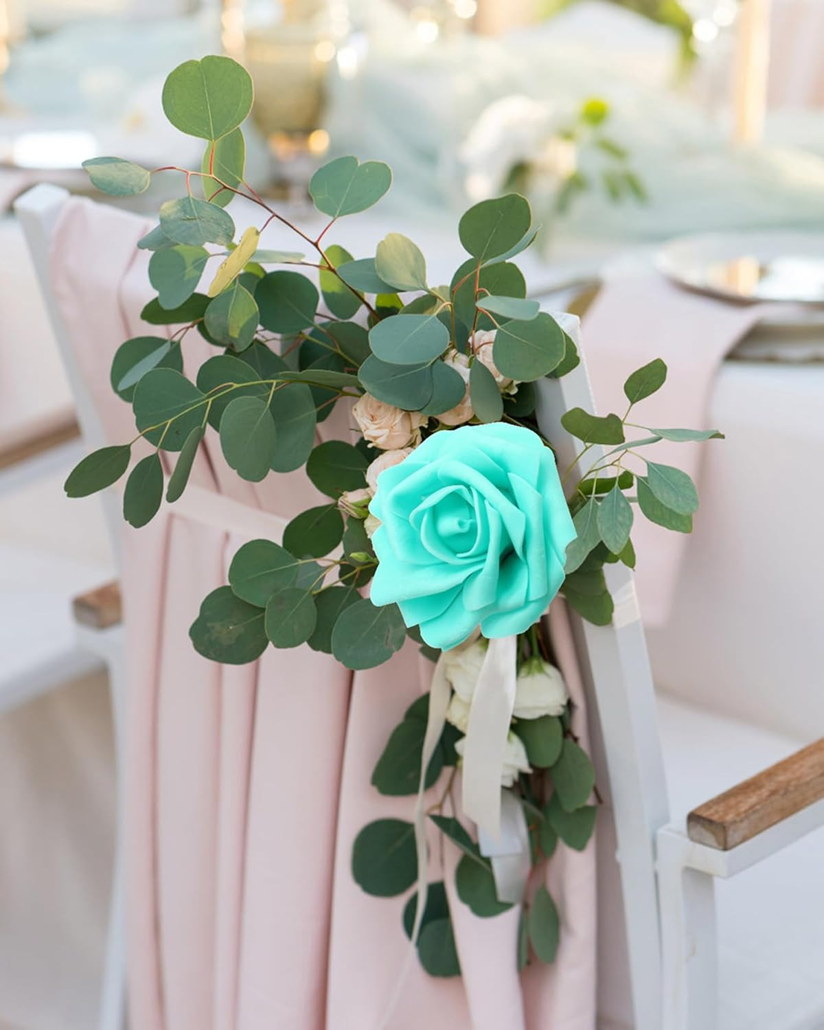 100PCS Realistic Green Artificial Roses for Wedding Decor & DIY Projects