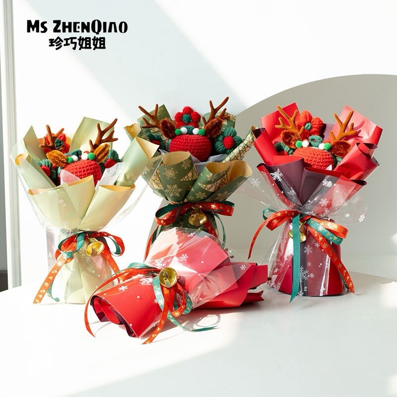 Christmas Knit Flower Gift Set,Perfect Christmas Flower Gift