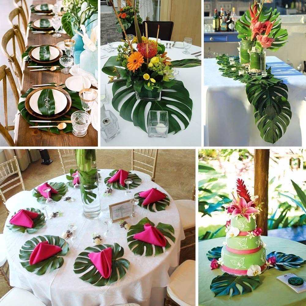 60 Pcs 6 Kinds Artificial Palm Leaves Tropical Plant Leaves Faux Monstera1276