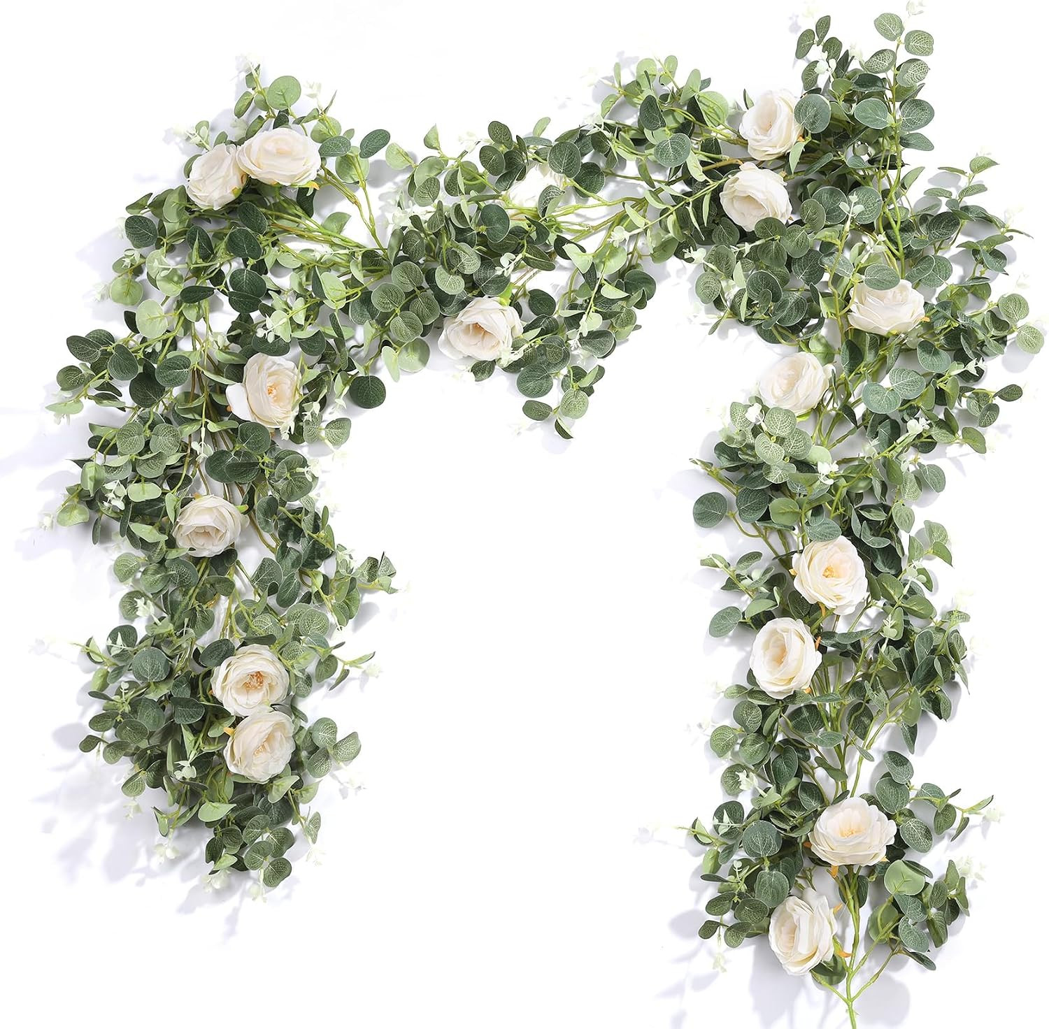 2 Pcs 13FT Artificial Floral Garland, Champagne Rose Flower Garland for Backdrop