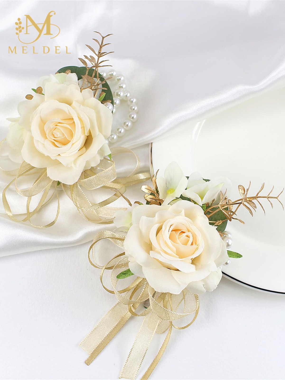 Champagne Corsage and Boutonniere Set,Boutonniere for Men,Groomsmen and Groom…