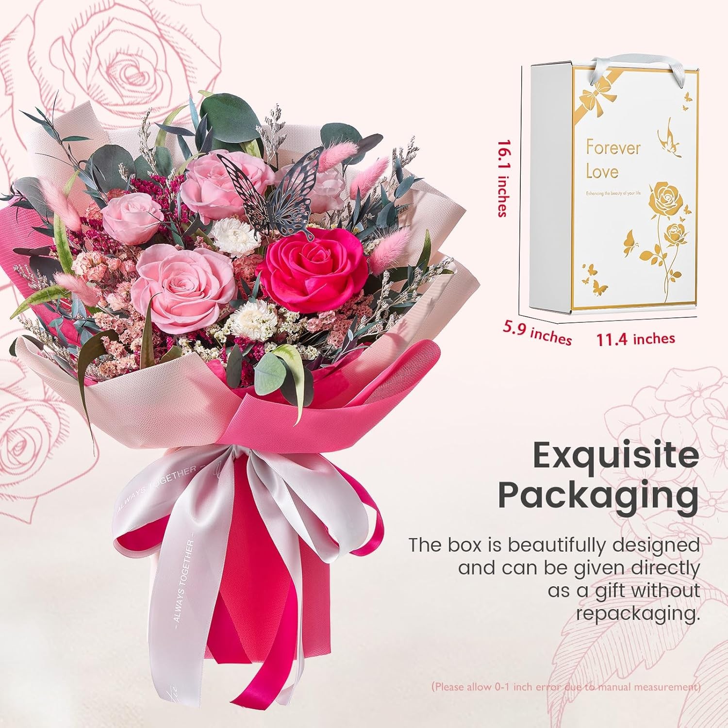 Polylove Flowers for Delivery Prime Forever Bouquet Hot Pink