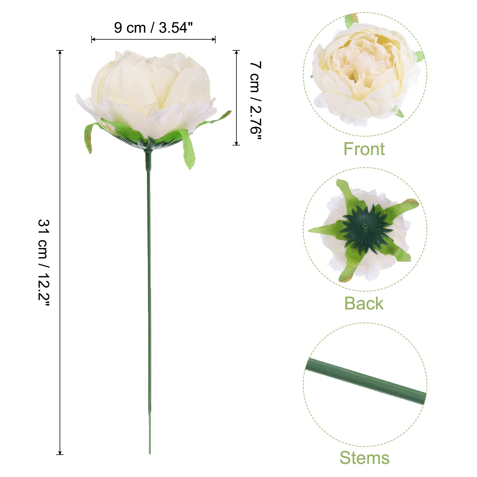 25Pcs Peonies Artificial Flowers Fake Silk Heads Faux Stems for DIY Beige
