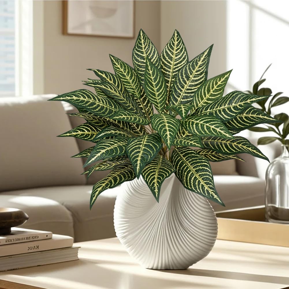 Artificial Plant Stems Zebra Leaves – 3 Pcs Fake Zebra Plant Brunches 18.5″ F…