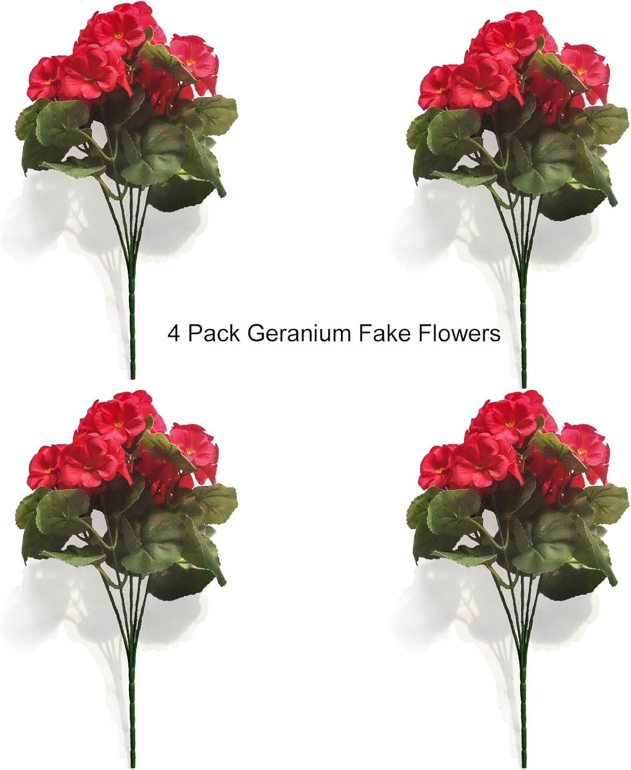 UV Resistant Artificial Red Geraniums – 4 Bundles for Indoor/Outdoor Decor