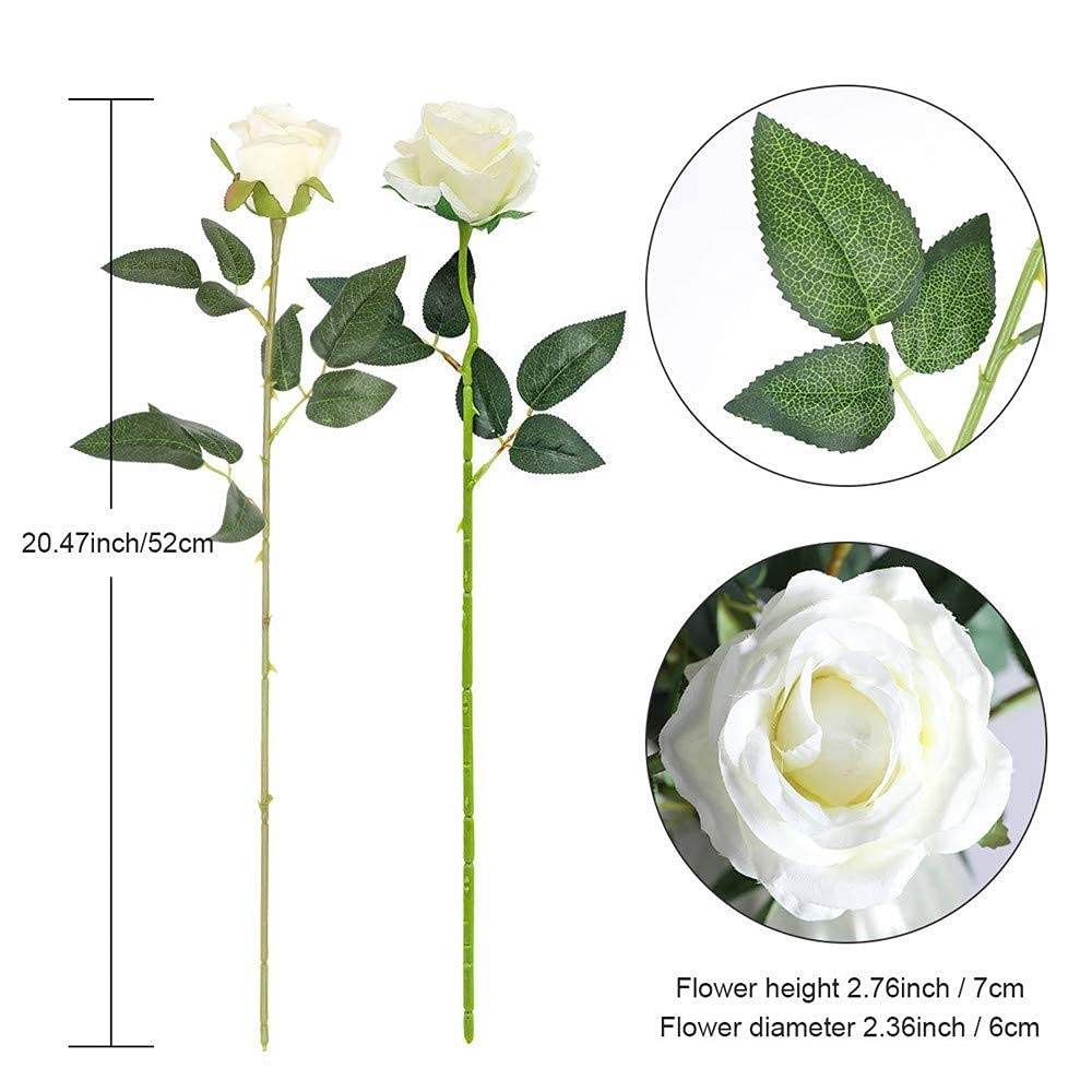 12PCS Artificial Silk Flowers Realistic Roses Bouquet Long Stem for Home Wedding