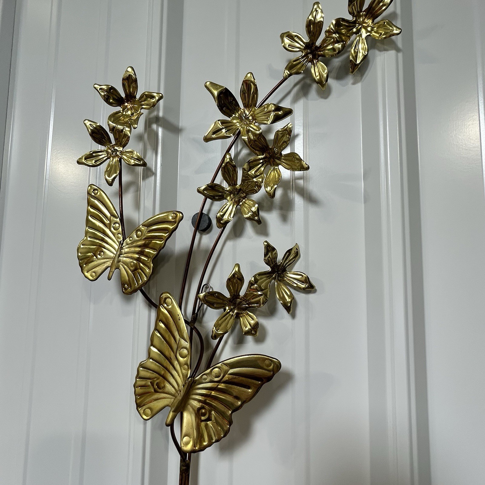 Metal Butterfly Sculptures Wall Hangings Flower Floral Vintage Decor 80s 90s