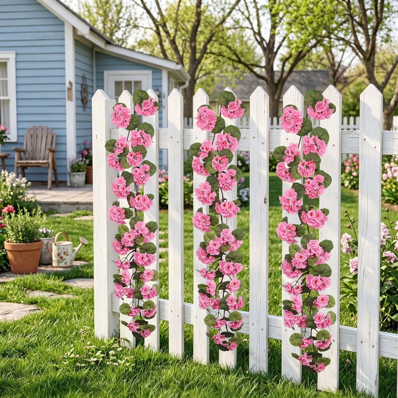 36″ Artificial Geranium Garland for Outdoors UV Resistant Faux Silk Flower Pi…