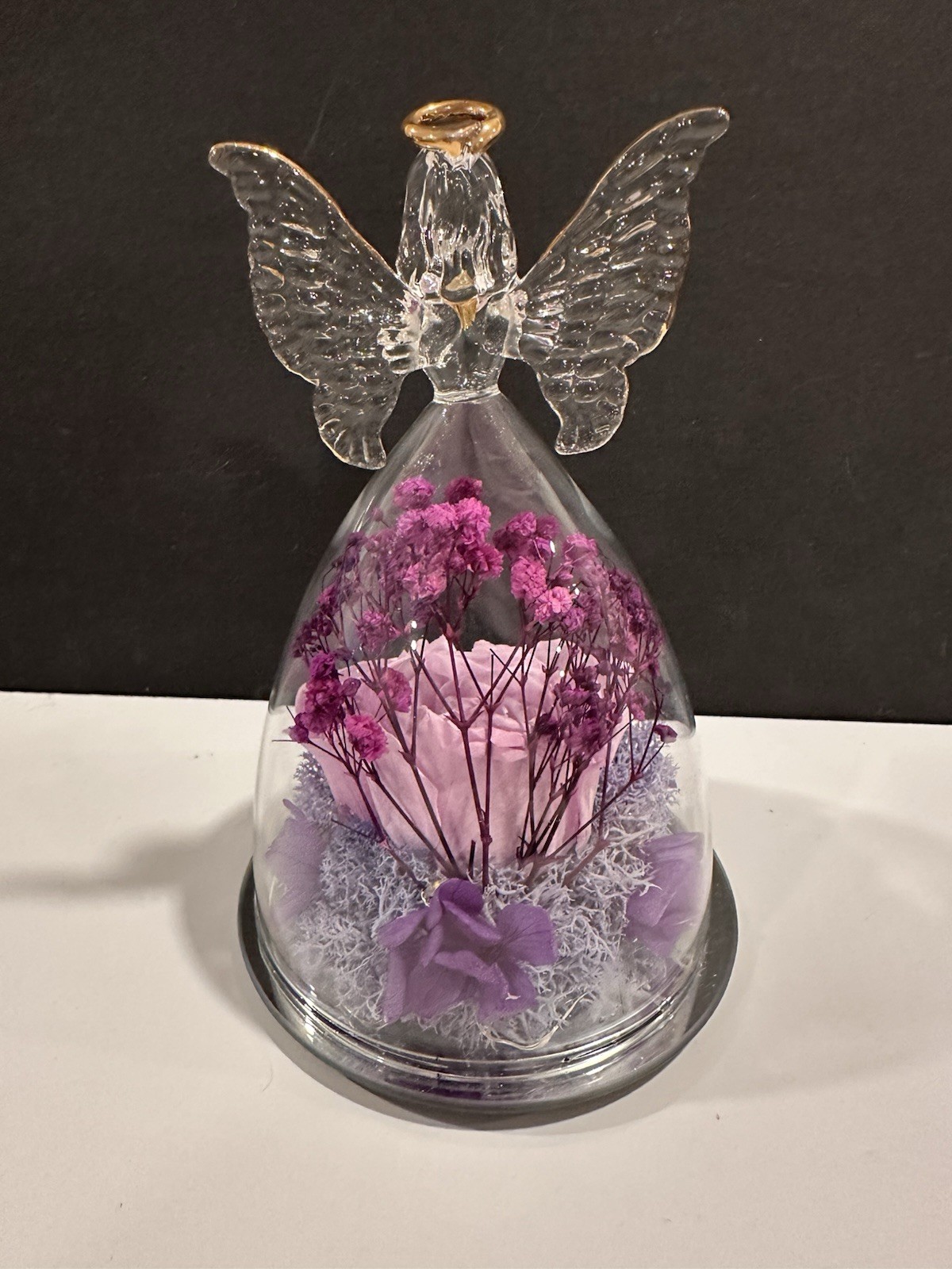 Angel Rose Eternal Love Preserved Roses in Glass Angel Lights Up~New in Gift Box