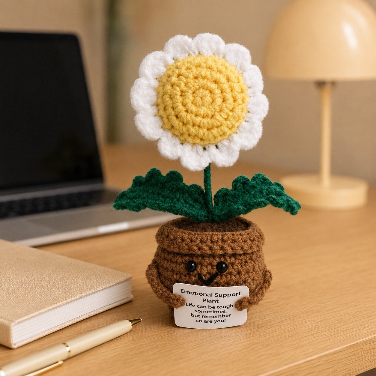 Handmade Crochet Daisy Emotional Support Plant Desk Decor Gift Cute Flower Pot