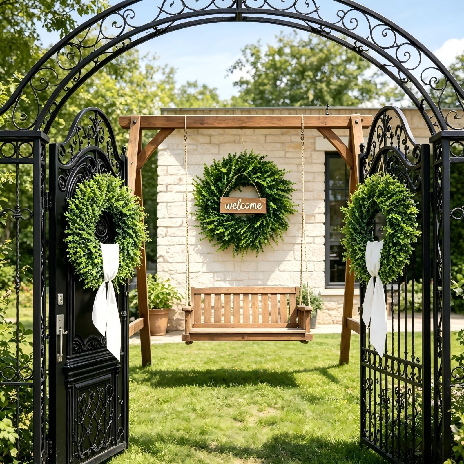 26 Inch All Season Boxwood Wreath – Artificial Front Door Decor for Year-Round I