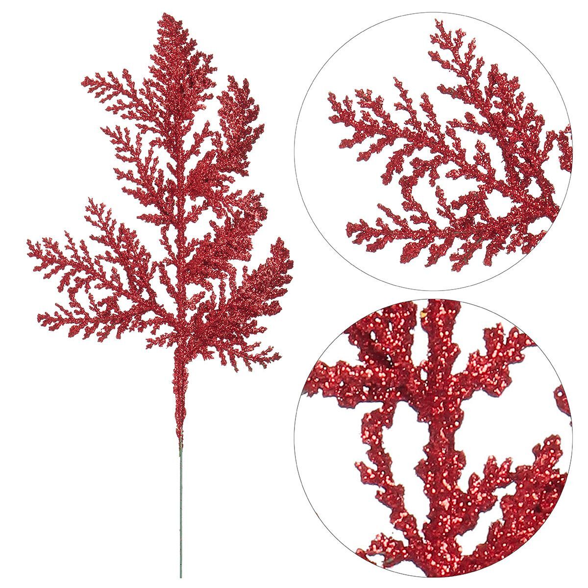10X Pine Needles Fake Floral Christmas Glitter Fern Leaf Branch Decor Artificial