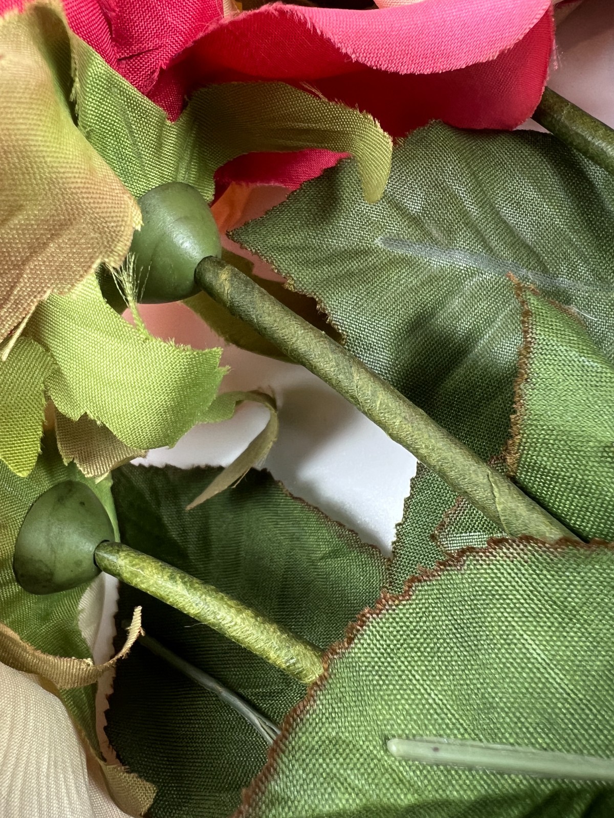 6 True VINTAGE long stem silk roses pink cream ombre faux artificial 15″