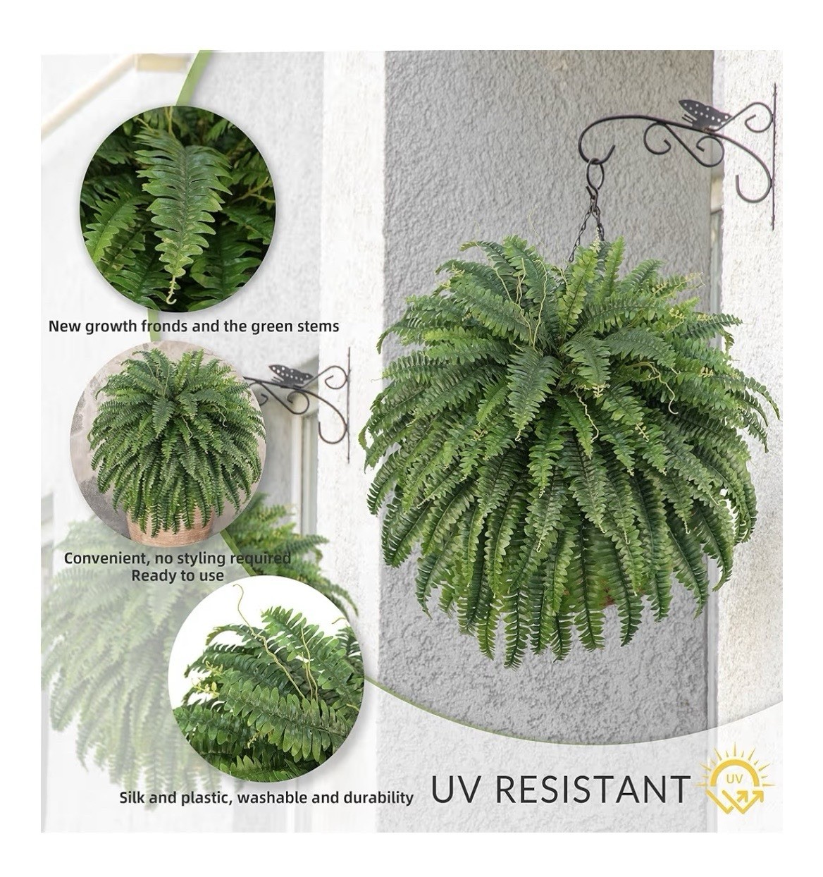 FOREST PRINCE 50″ Artificial Boston Ferns, Fake Bush Plants, Large Faux Ferns.