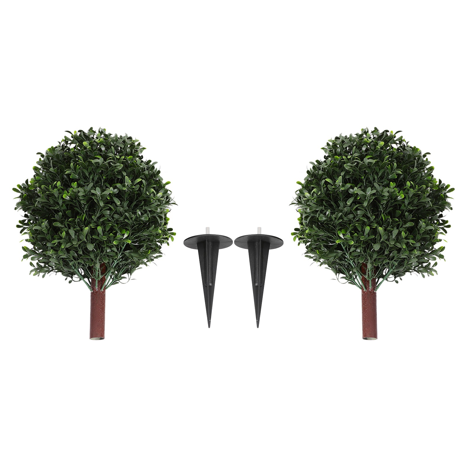 2pcs 27 inch Artificial Boxwood Topiary Ball Trees With Ground Spike UV Material