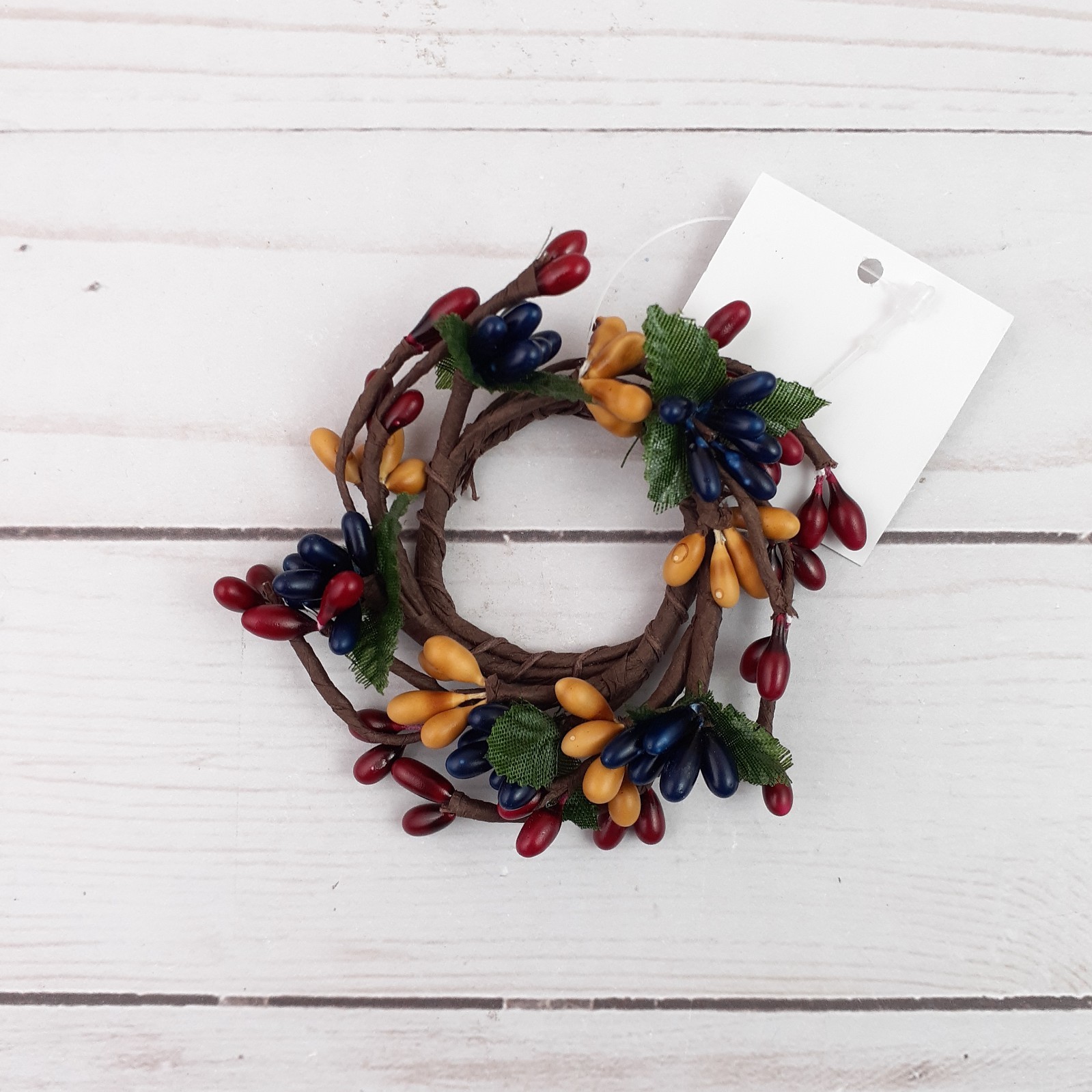 Mini Pip Berry Taper Candle Ring Colonial Mix Leaf Yellow Red Blue 1 inch inside