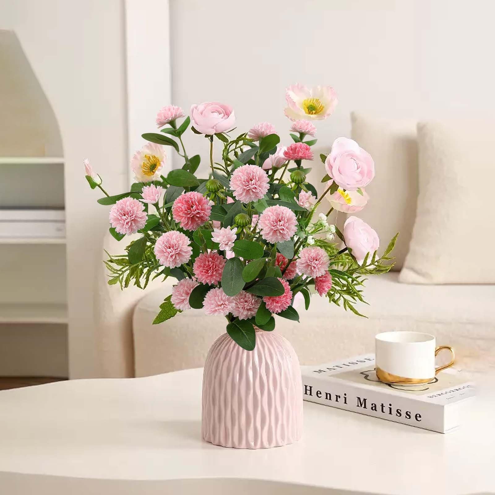 2 PCS 17.7 Inch Pink Artificial Chrysanthemum Mini Mums Faux Flowers