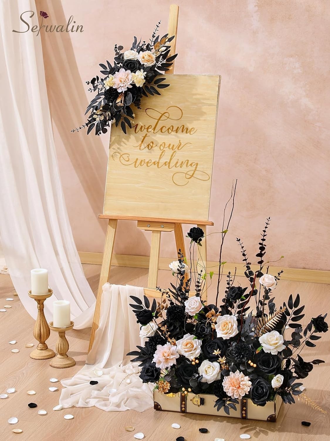 Reusable Black & Gold Champagne Faux Flowers for Any Occasion – Washable Design