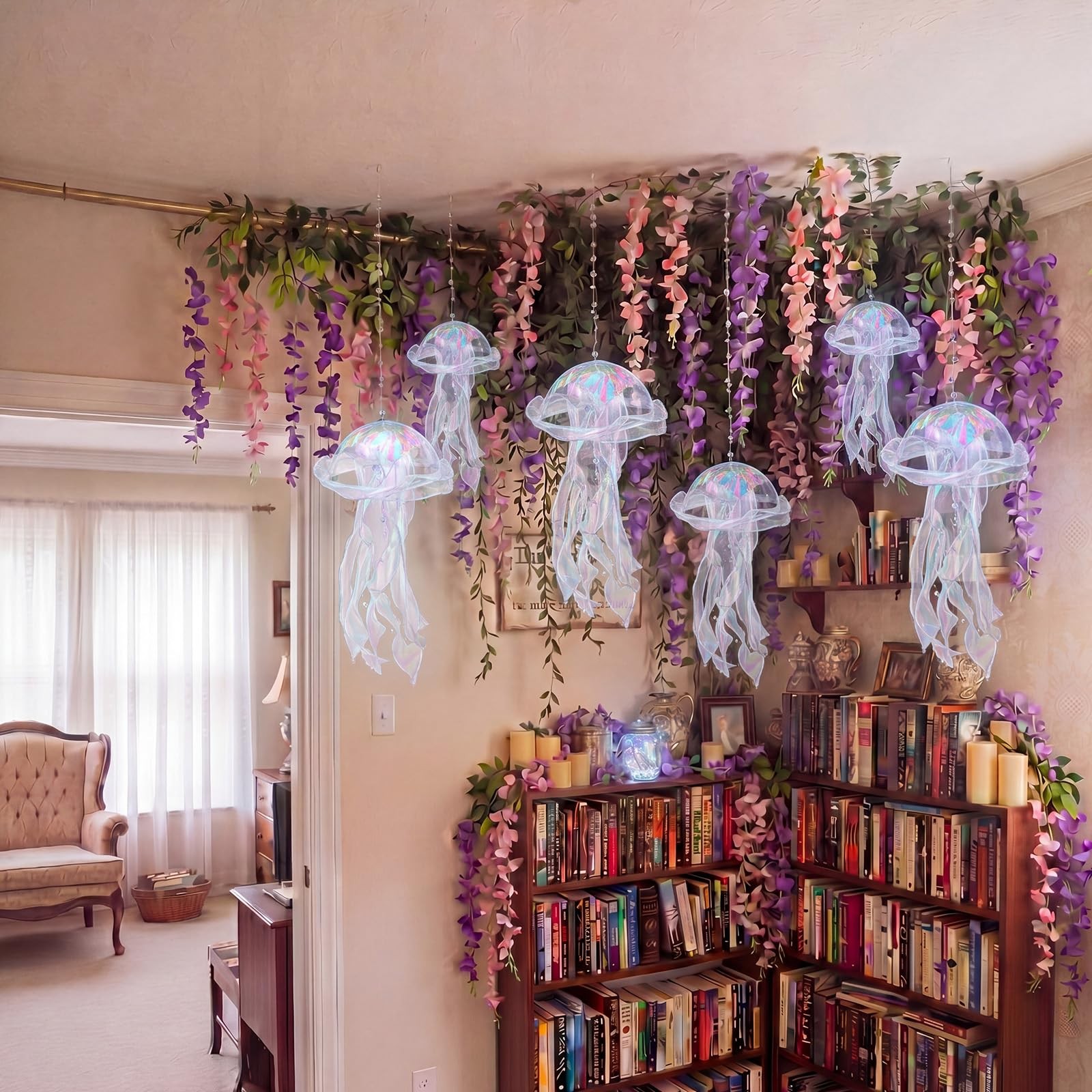 68 PCS Aesthetic Bedroom Ceiling Decor Light Up Jellyfish Lantern Vine Fairy
