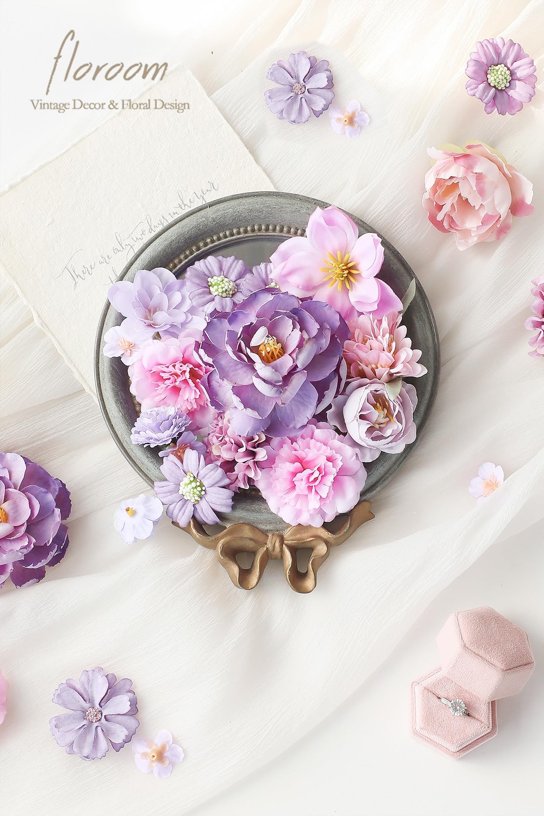 Mini Artificial Flower Heads Lavender & Purple Fake Peony Daisy Rose Multicol…