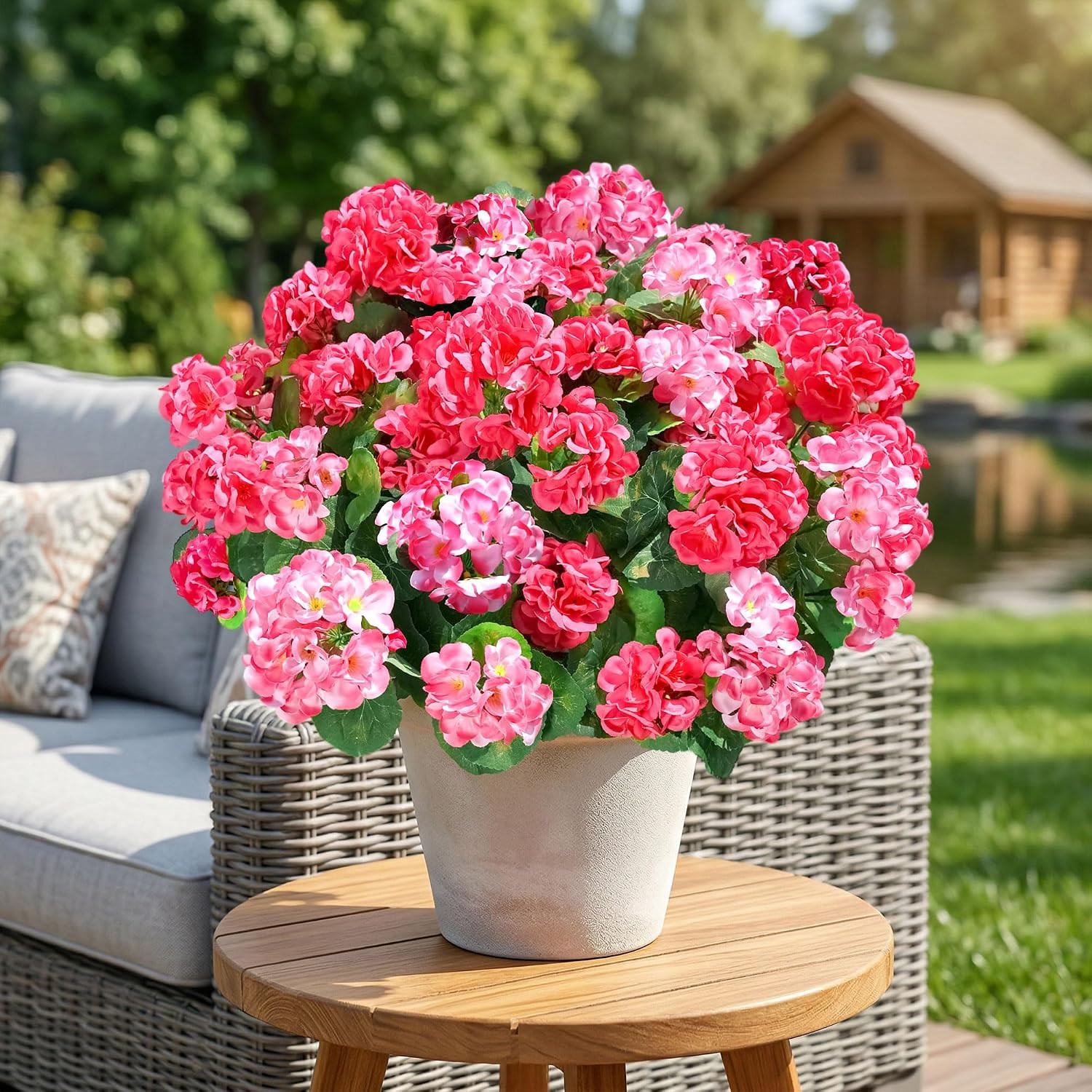 Fake Geraniums Artificial Flowers for Outdoors, 6 Bundles Silk Geraniums Flowers