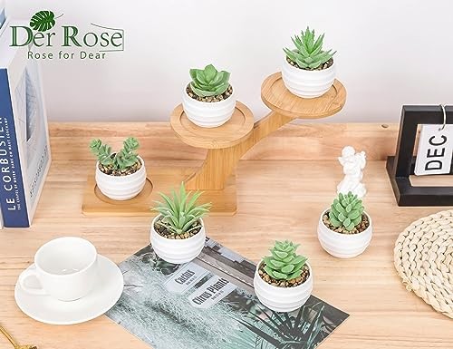 6 Pack Mini Fake Succulent Plants in White Pots Artificial Faux Greenery Decor