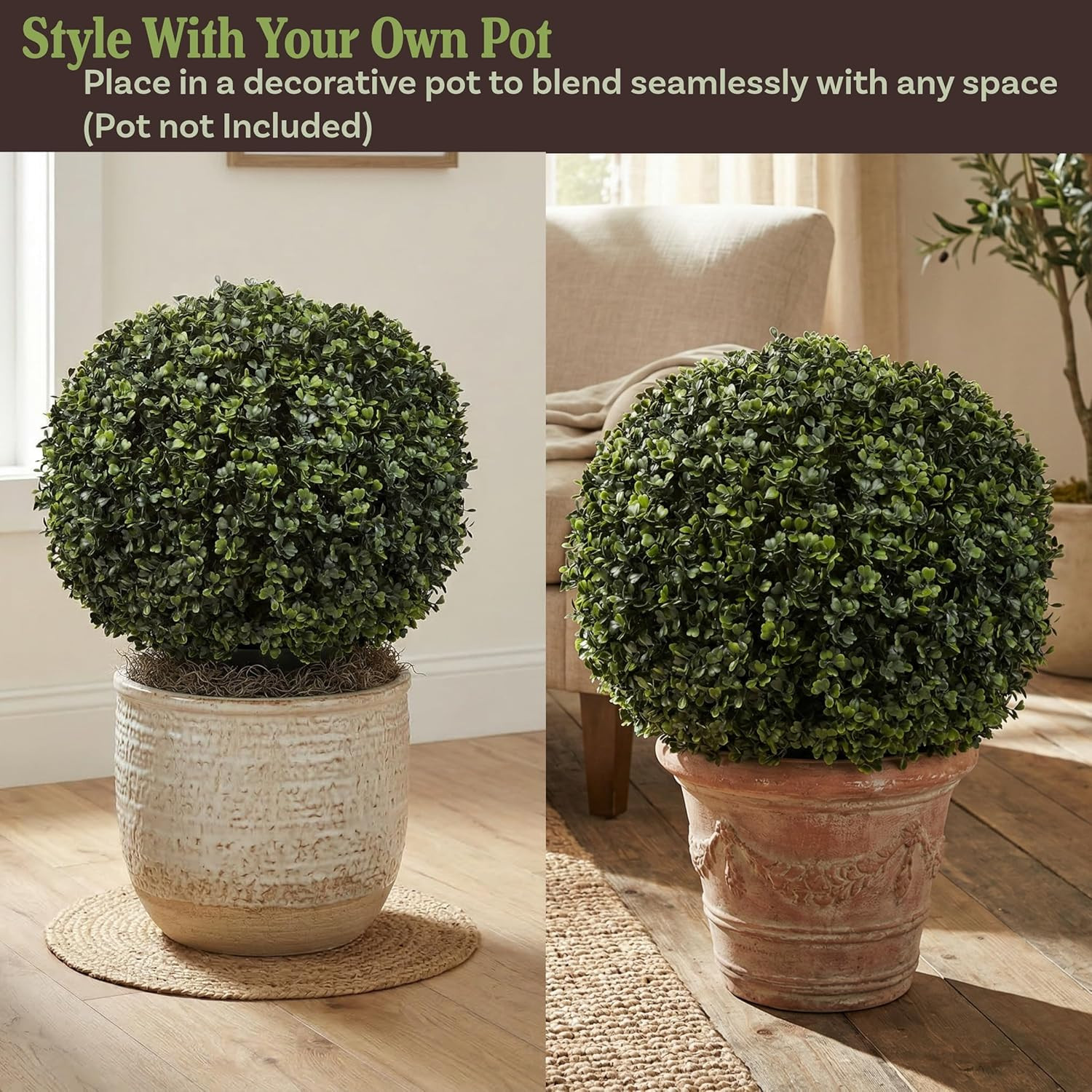 Artificial Boxwood Plant – 21-Inch Topiary Ball Faux Plant – Indoor or Outdoor U