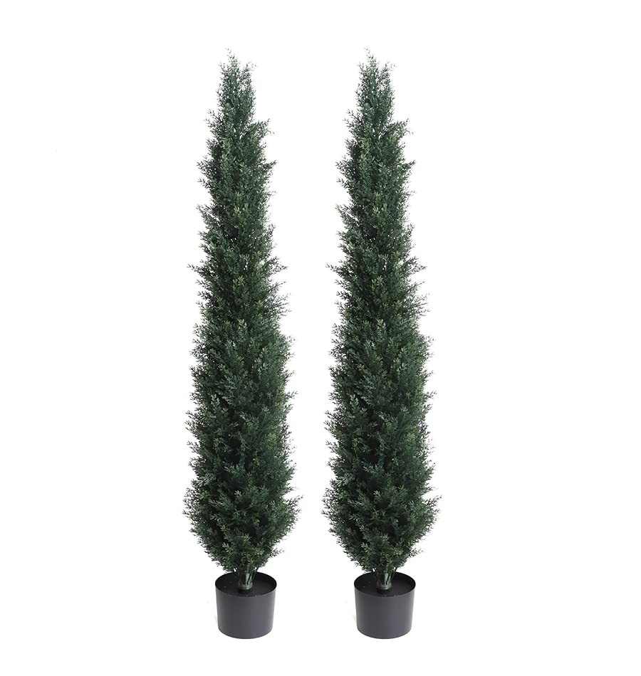 Artificial Topiary Cedar Tree Outdoor Uv Resistant, 5.5 Ft Faux Cypress Topar…