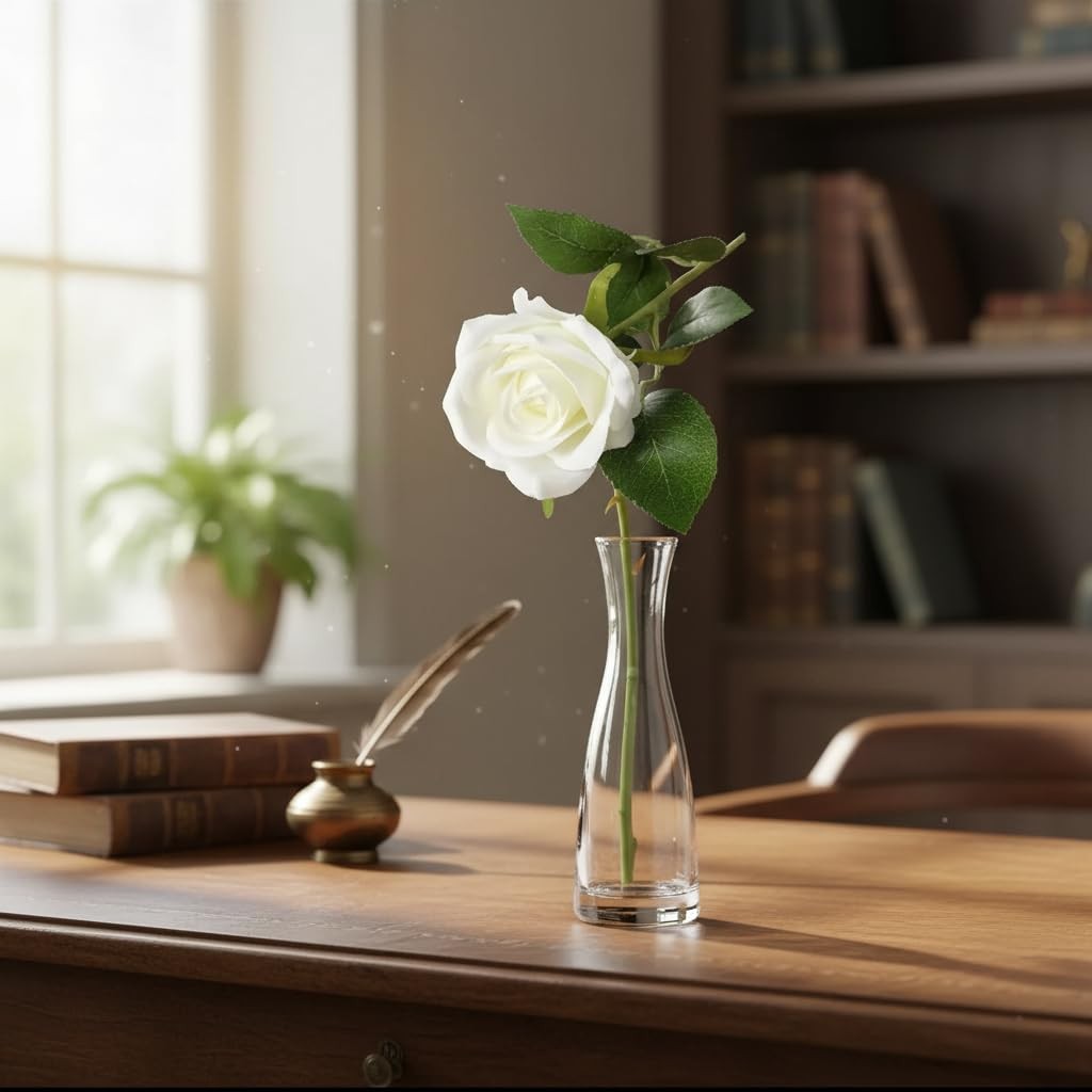 1Pc White Artificial Silk Roses Long Single Stem Artificial Roses for Home De…