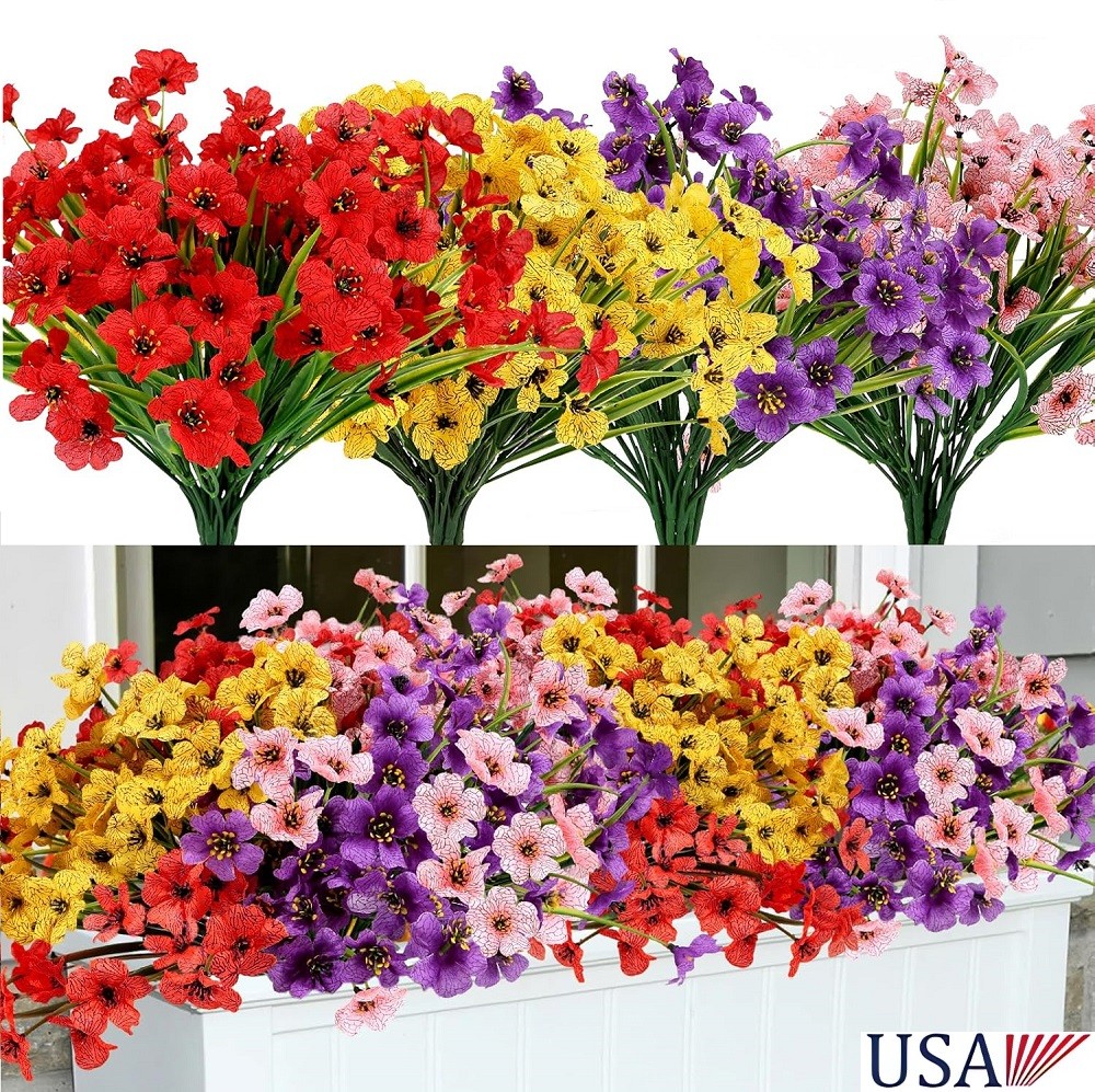 12 Bundles Artificial Flowers for Outdoors Realistic Faux Plants UV Resistant US