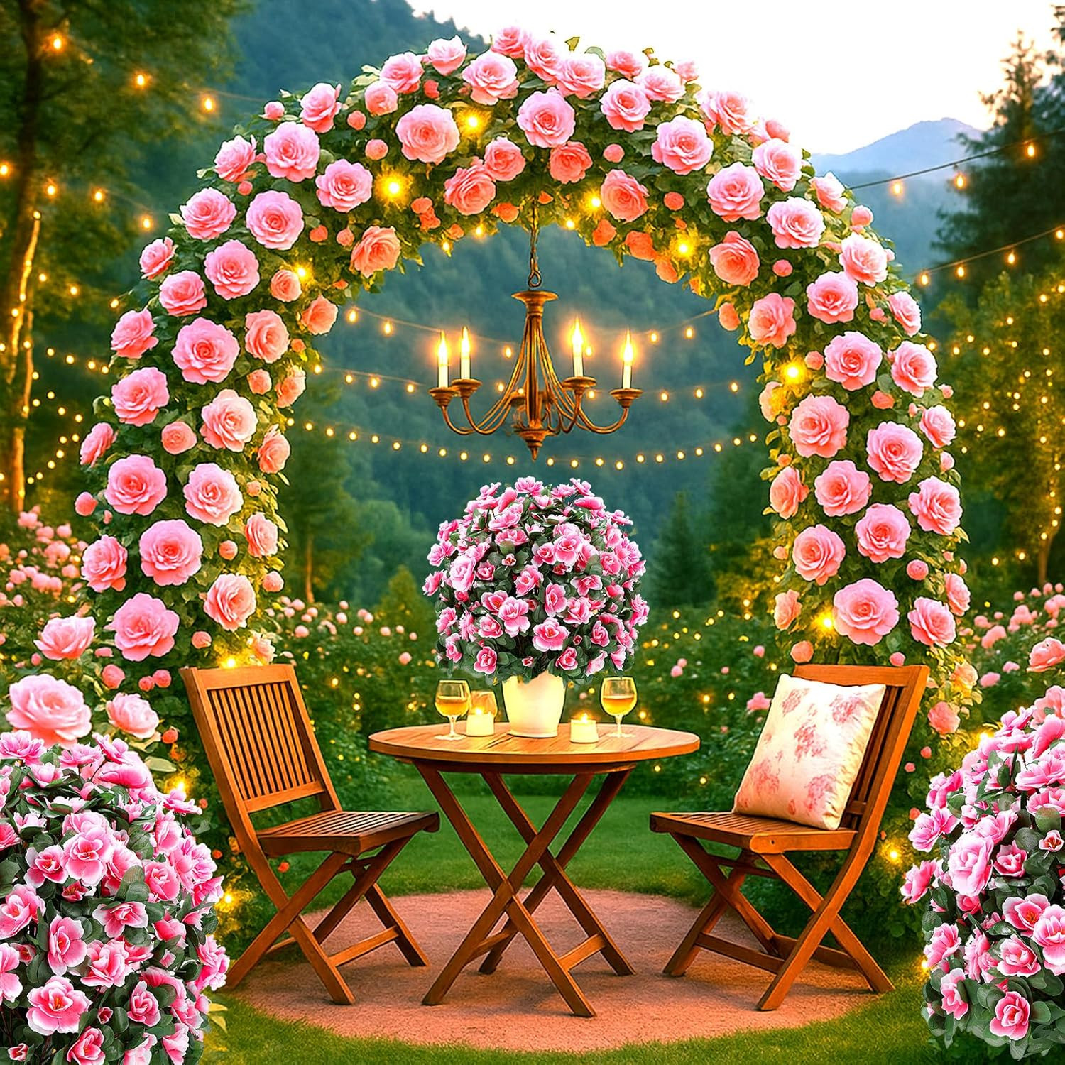 2 Pack 24″ Pink Artificial Camellia Topiary Ball Trees for Indoor & Outdoor Deco