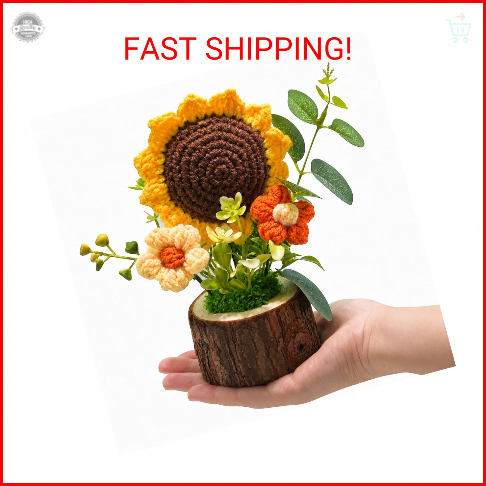Tileafry Handmade Crochet Knitted Sunflower Bouquet Creative Knitted Potted Plan