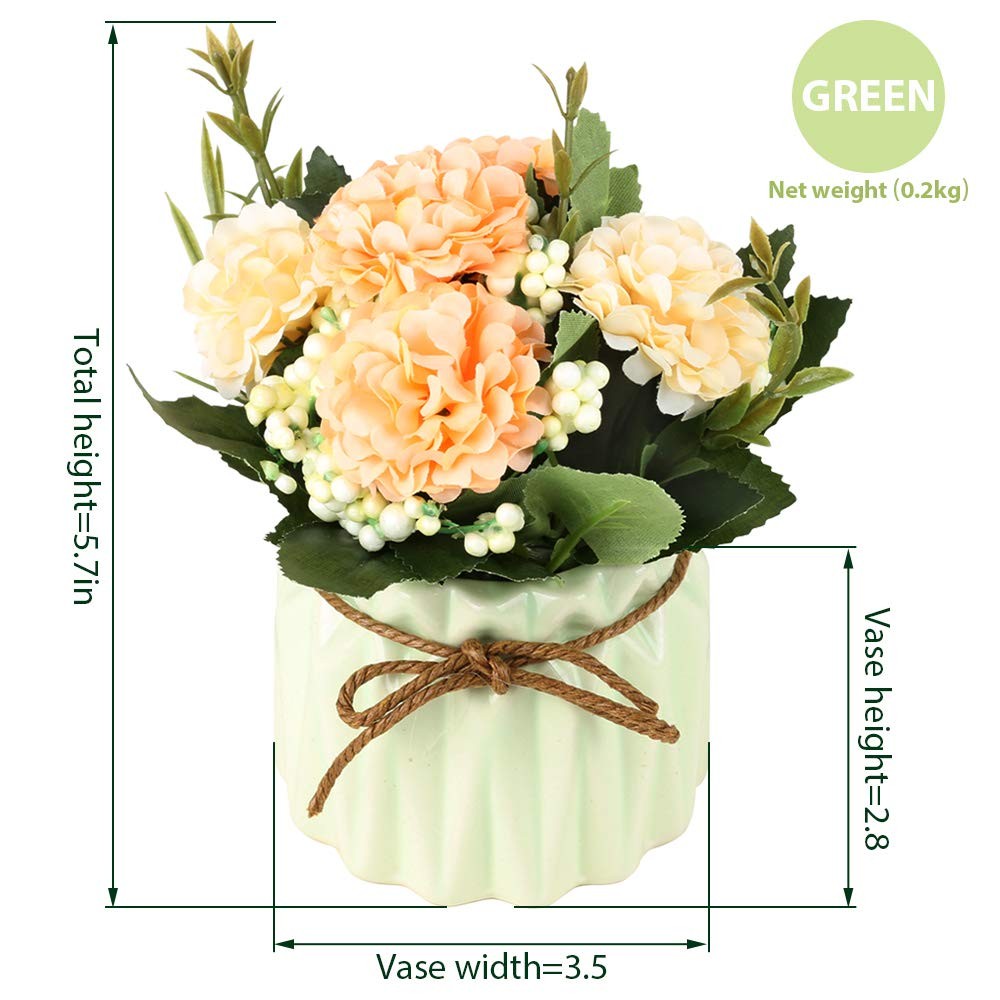 SUPNIU Artificial Hydrangea Bouquet with Small Ceramic Vase Fake Silk Variety…