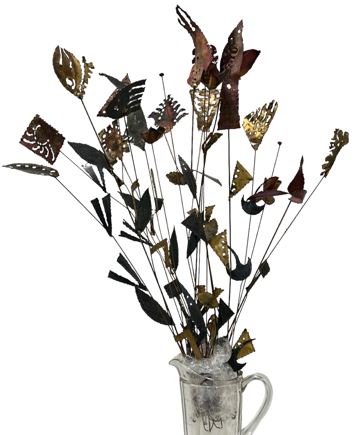 Vintage MCM Mid Century Modern Jeré Era Brutalist Torch Cut Metal Floral Flowers