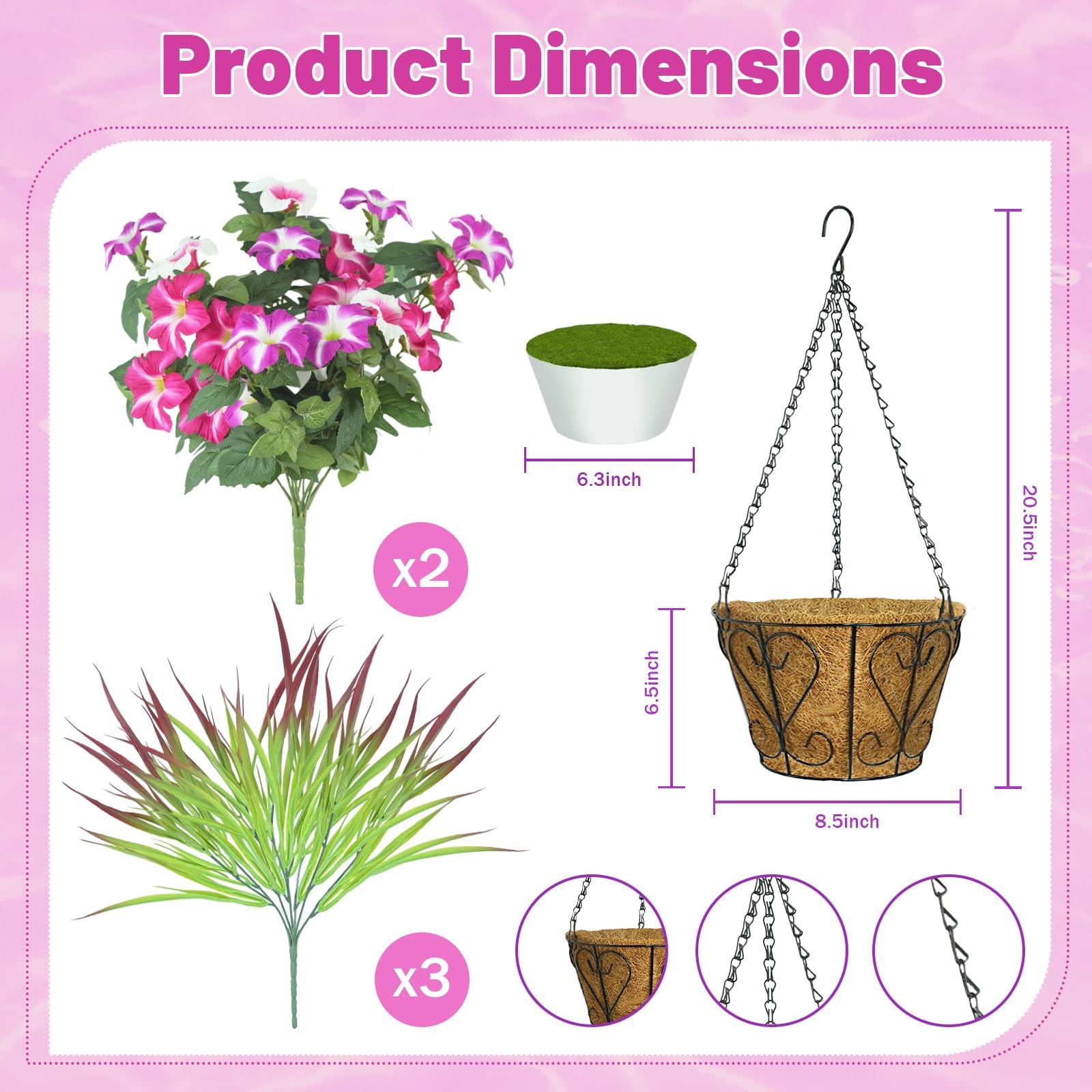 unlemoni Artificial Flowers Hanging Baskets for Outdoors, 5PCS UV Resistant F…
