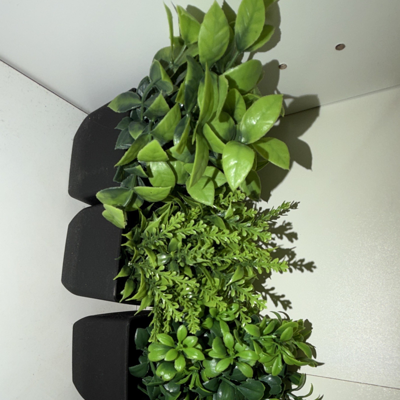 Artificial Mixed Foliage Greenery Plants Set of 4 in Black Planters, Plastic