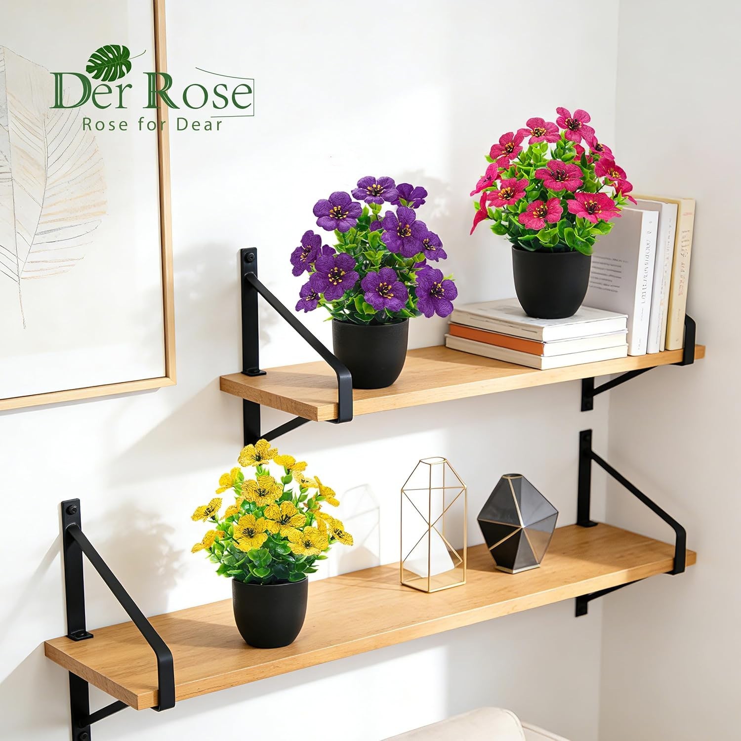 4 Pack Small Fake Plants Fragrance Discs Faux Flowers Black Pots Decor