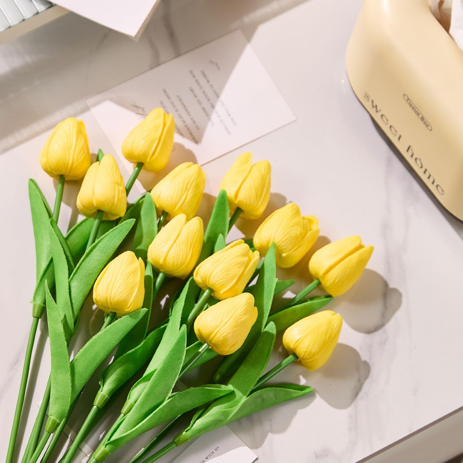 30 PCS Yellow Tulips Artificial Flowers Real Touch 13 Inch Silk Bouquet Decor