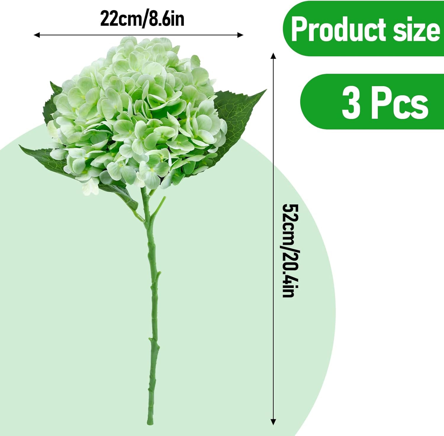 3 Pcs Real Touch Artificial Hydrangeas, 21″ Full Latex Faux Hydrangea Flowers, H