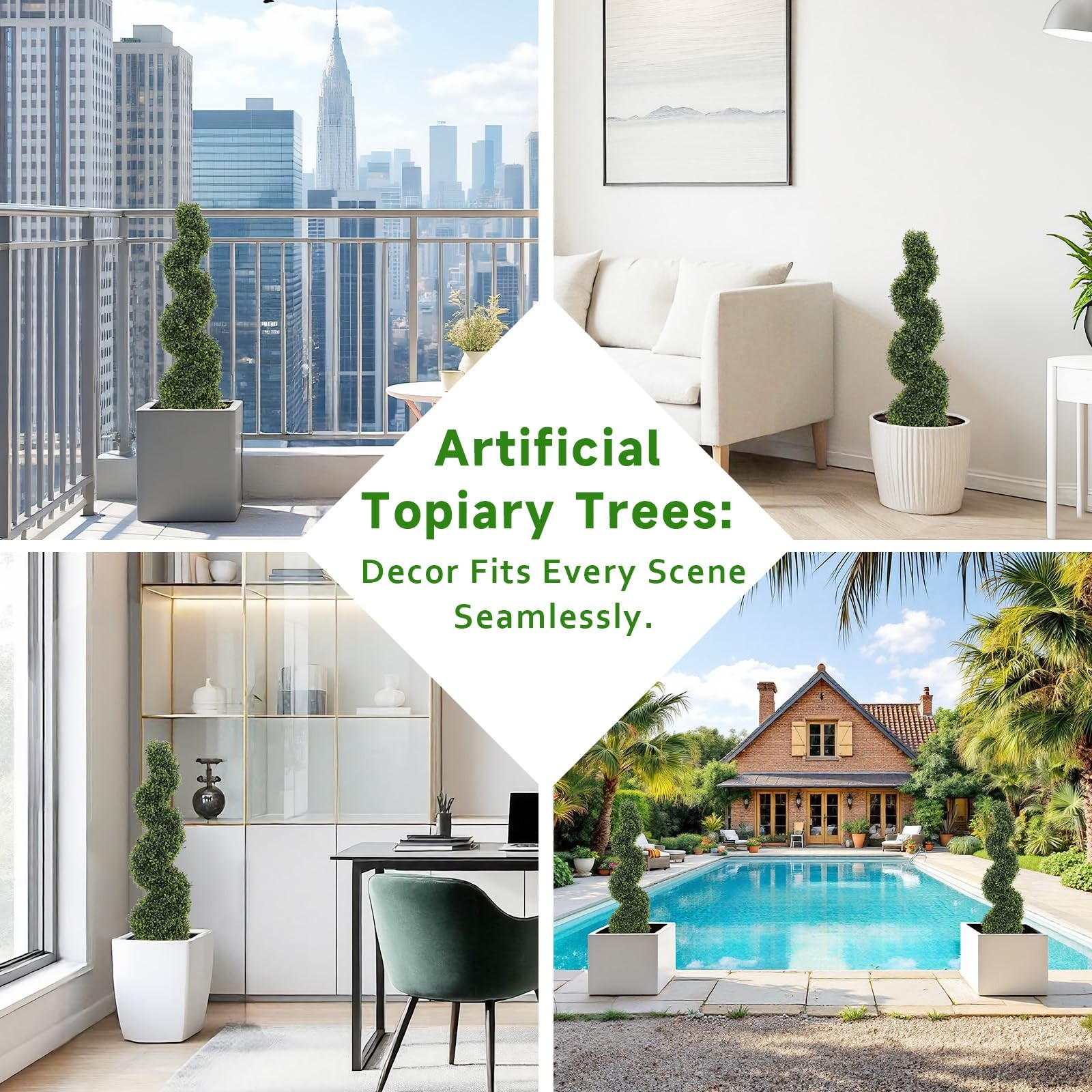 3ft Spiral Topiary Trees Artificial Outdoor Set of 2, 36″ Faux Boxwood Plants…