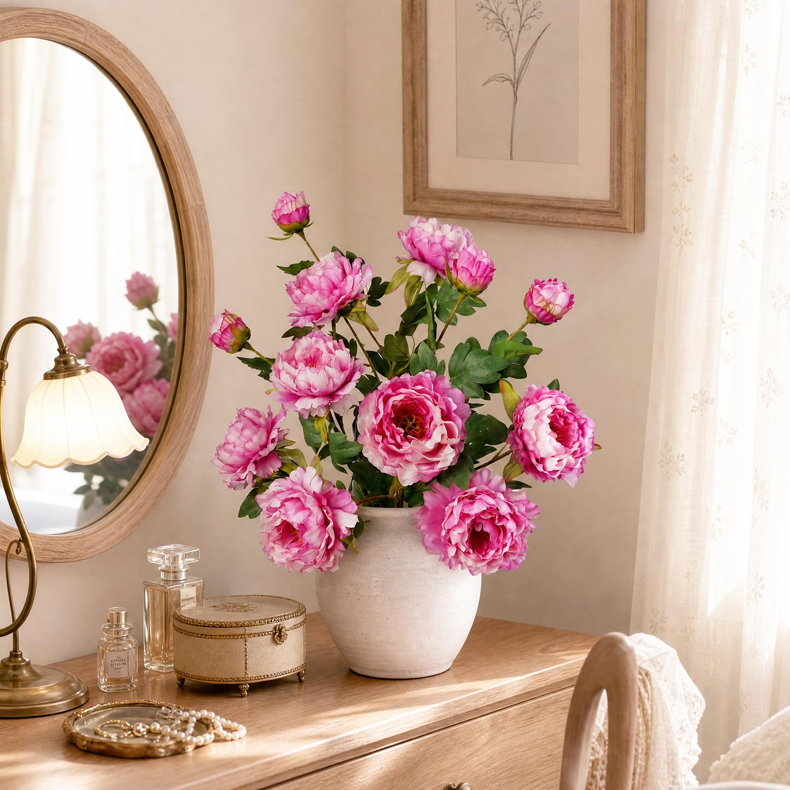 4PCS Peonies Artificial Flowers Silk Peonies Fake Flowers 31.5”Long Stem Art…