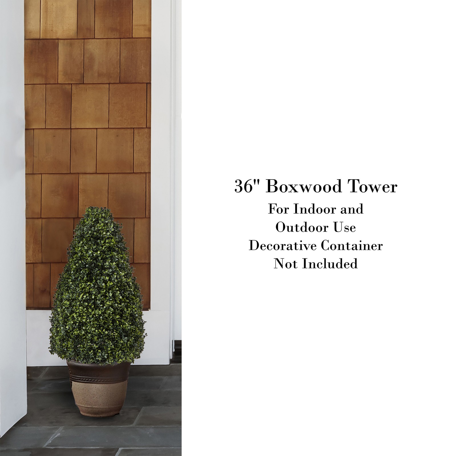 Artificial Boxwood Topiary 36 In Tower Style Faux Plant Pot-Decorative Realistic