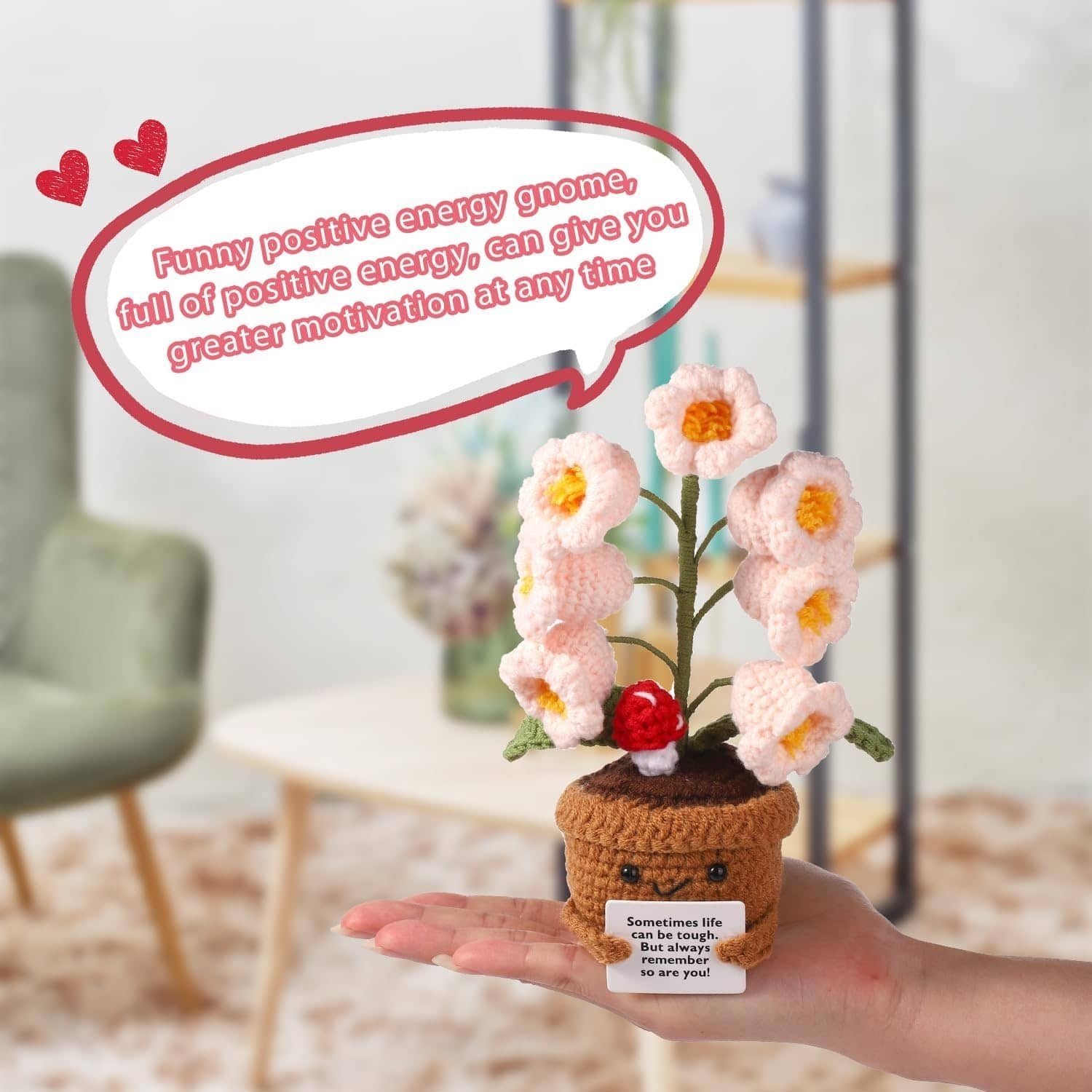 Positive Flower Positive Support Crochet Flower Knitted Plant for Gifts