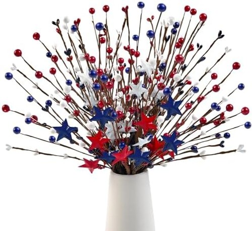 Childom 6 Pcs Red White and Blue Flowers Artificial for 4th of July Decoratio…